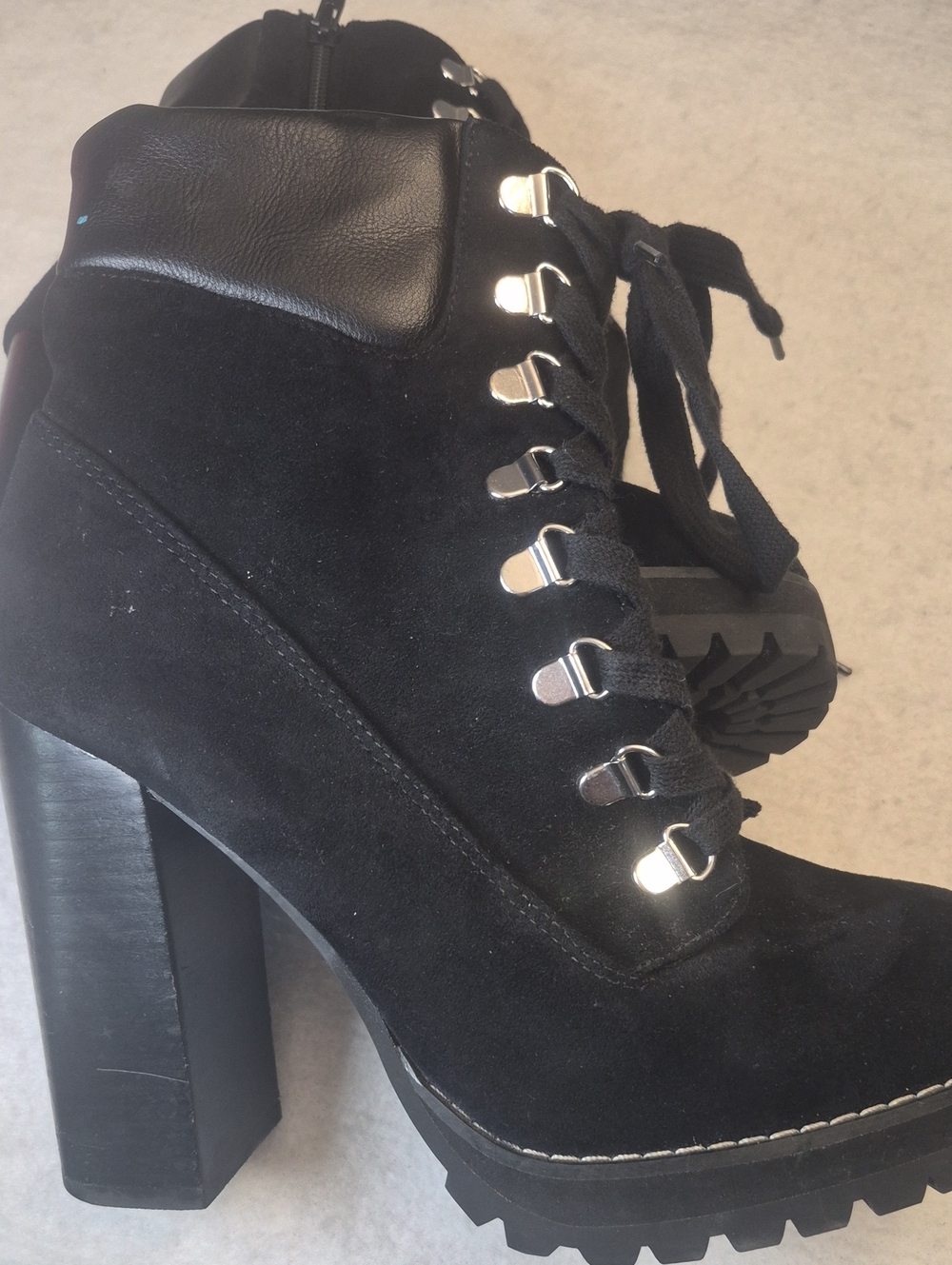 Madden Girl Black Suede Lace-Up Chunky Heel Ankle Boots